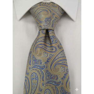 XMI Platinum yellow blue paisley silk tie - 59.5"
